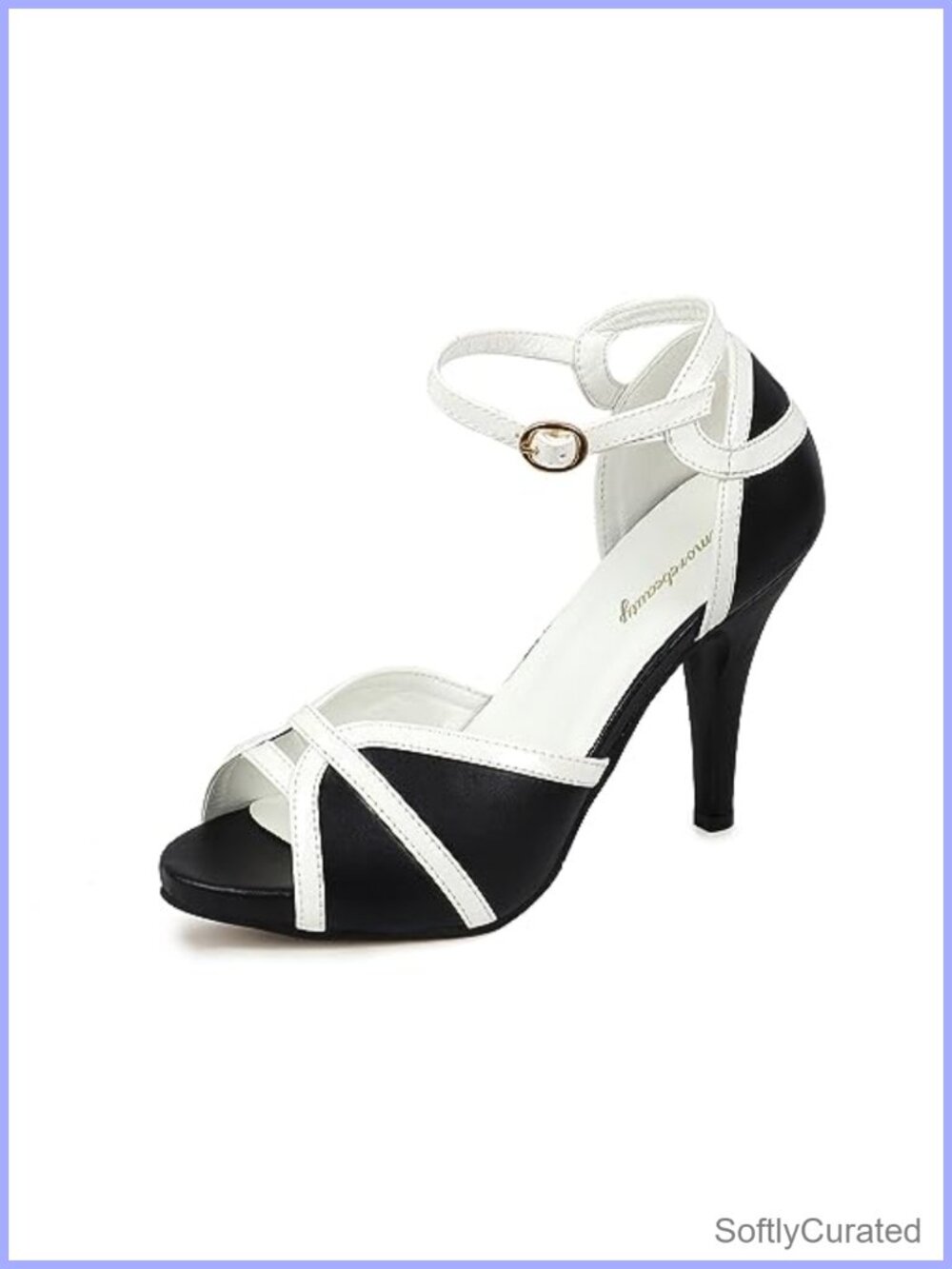Peep Toe Strappy High Heel Sandals with Ankle Strap and Rhinestone